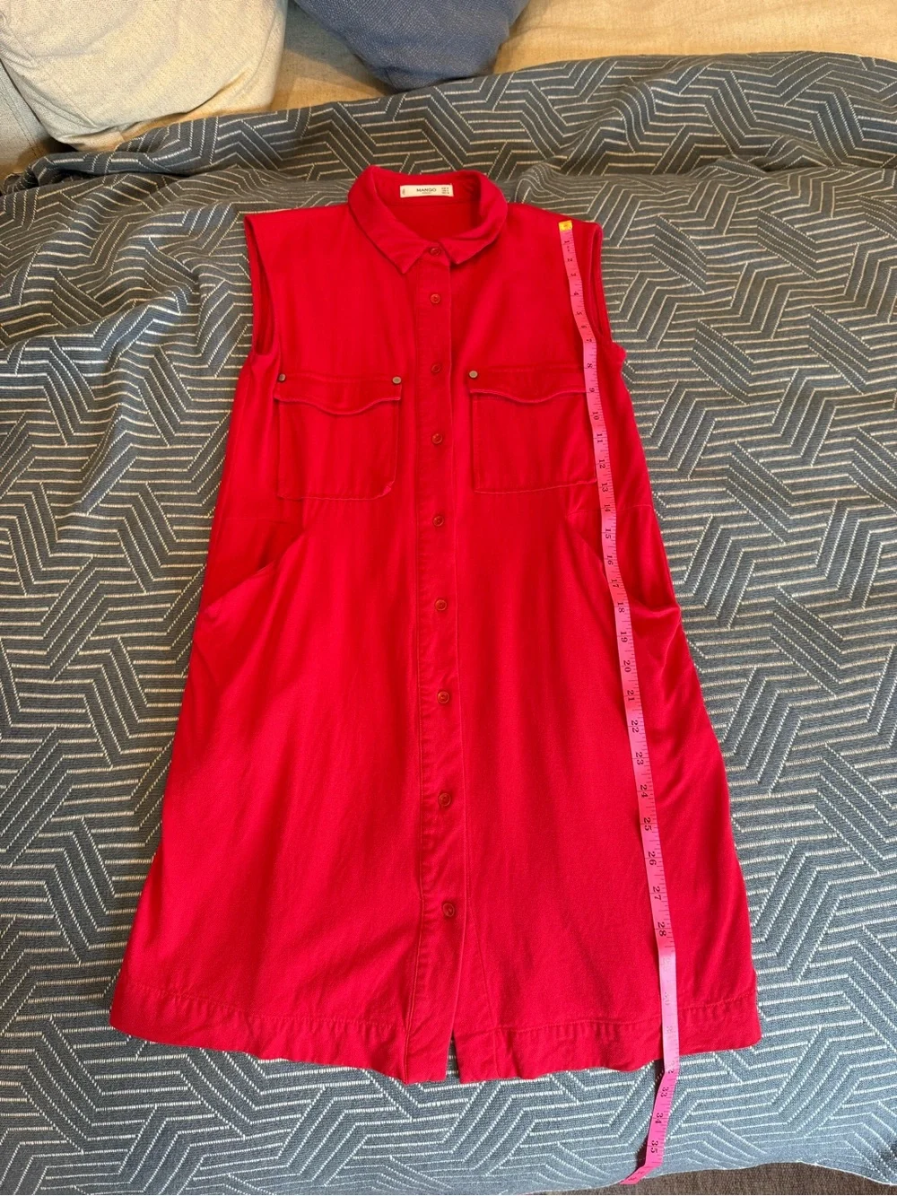 Mango Casual Red Sleeveless Button Up Shirt Dress with Pockets, Size 6